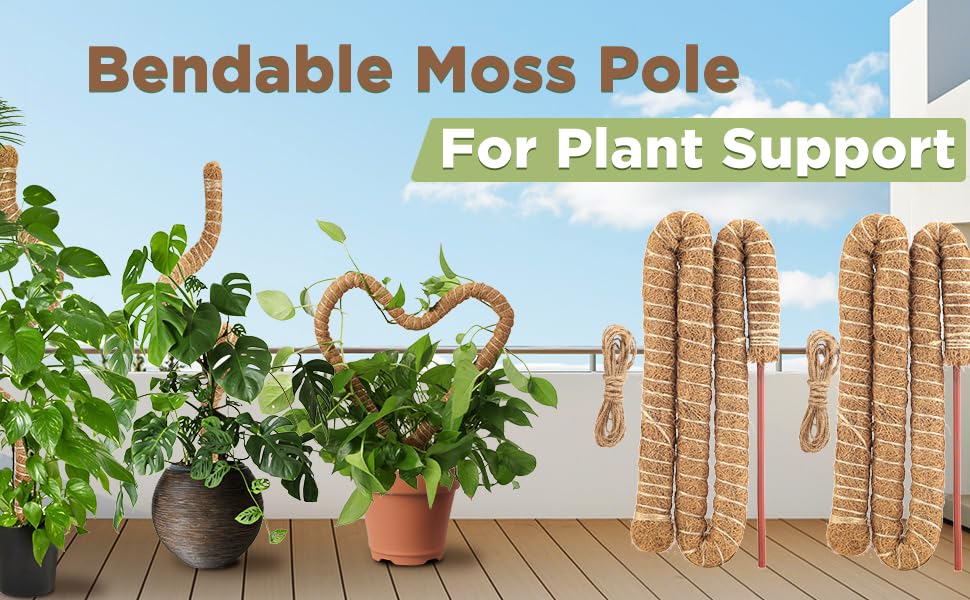 2 Pack Bendable Moss Pole 48" 63" Monstera Plant for Climbing Indoor Plants Tall Coir Plant Pole Sticks Stakes for Potted Plants, Pothos, Philodendron