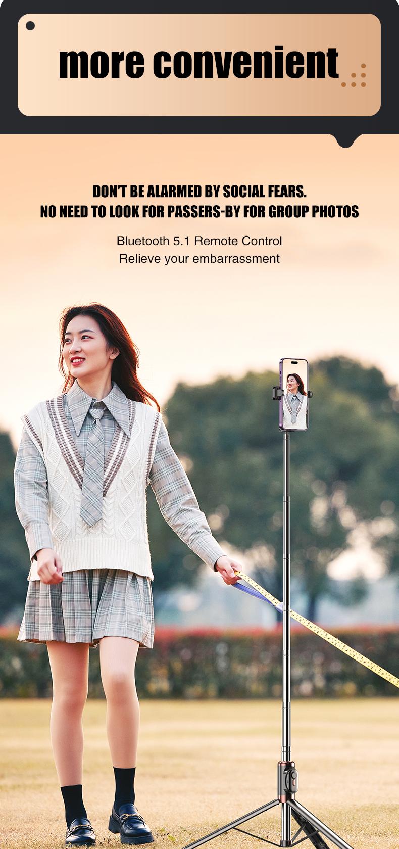 Selfie Stick Tripod , 45" Selfie Sticks with Wireless Remote, Portable Phone Tripod Compatible with 4''-7'' iPhone/Android Smartphones Selfie Stick for Travel Video Record Vlog,tiktok