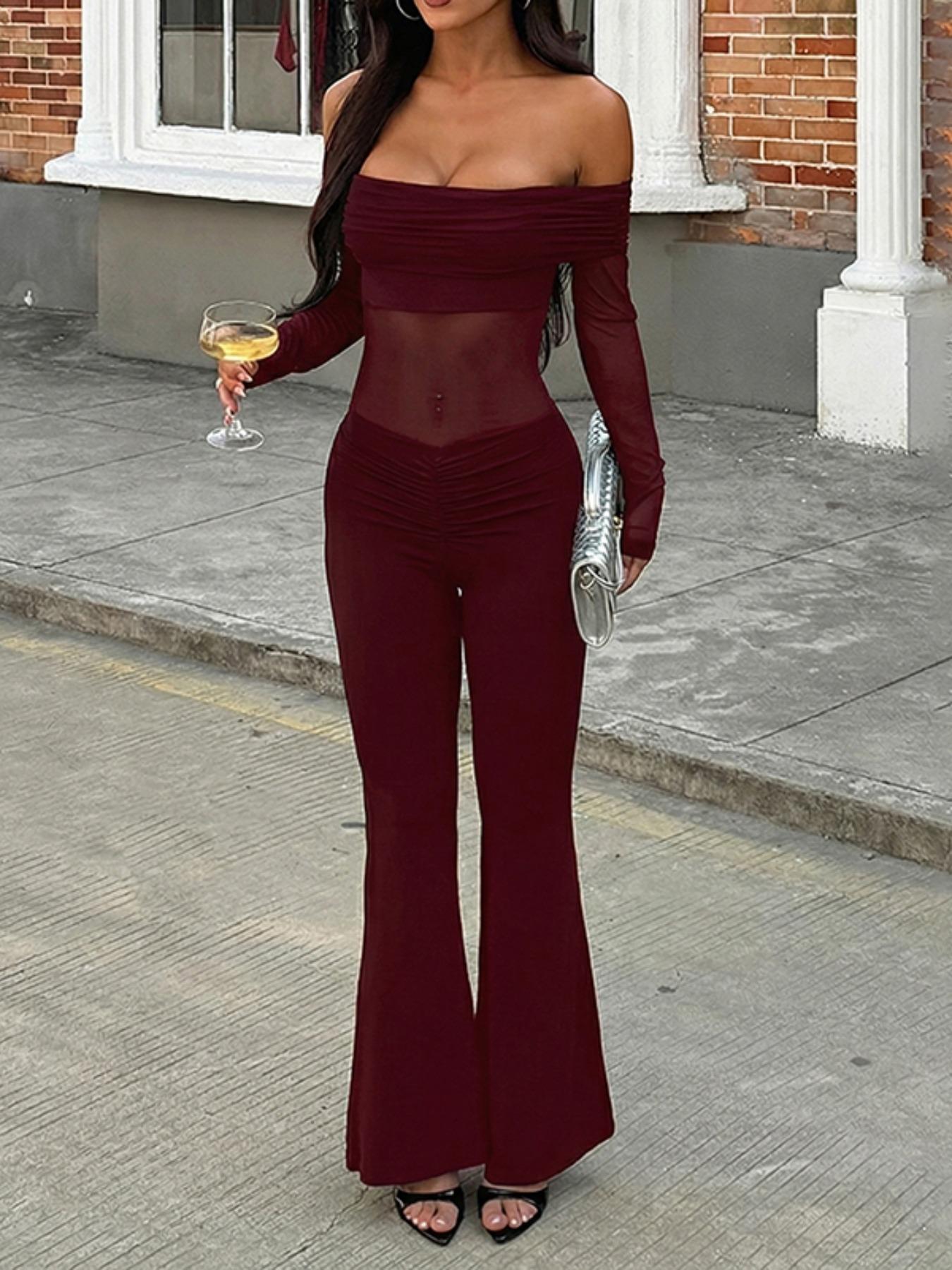 Women's Solid Color Long Sleeve Jumpsuit, Elegant Fashion Casual Jumpsuit for Party Club Dating Wear, Ladies Clothes for Summer Spring
