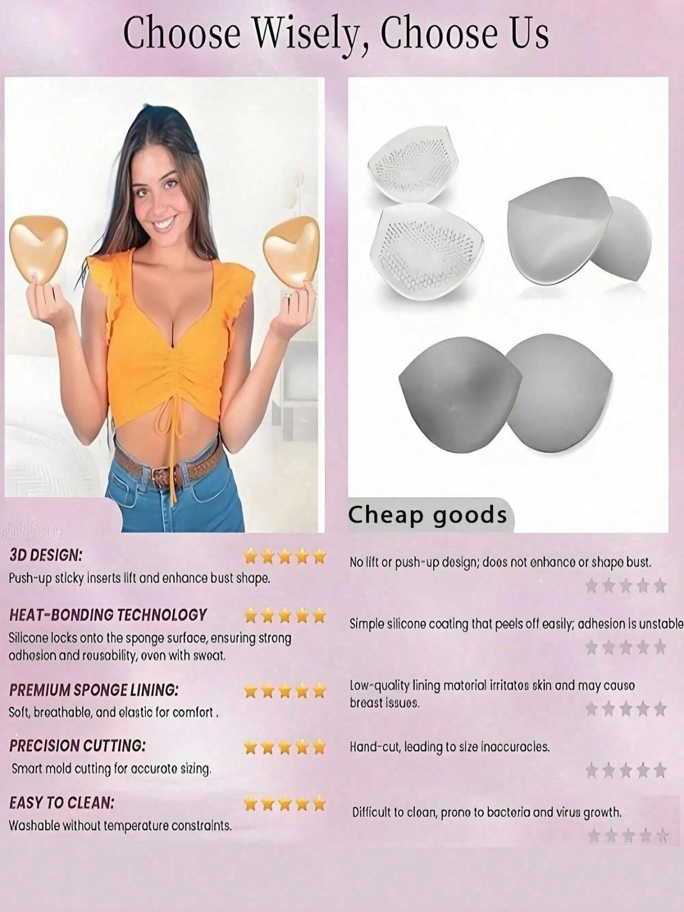 Women's triangular double-sided bra pad inserts, thick nipple covers, invisible and stay in place, double-sided adhesive nipple pads, double-sided self-adhesive, super strong stickiness, makes small breasts look bigger, gathers, prevents nipple show-throu