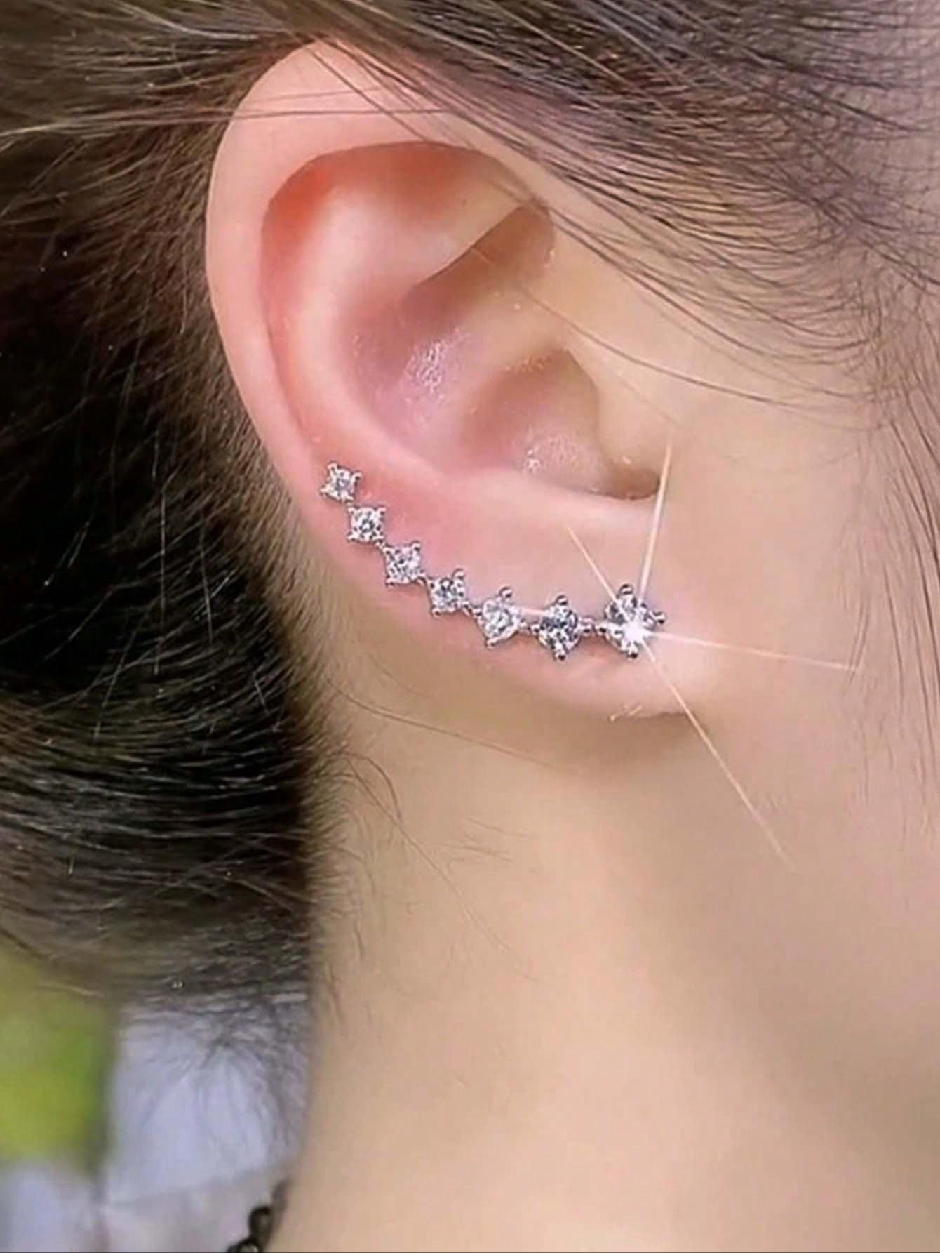 Rhinestones Embellished Ear Climber Earrings, Unique Elegant Jewelry Design, Stylish Accessory for Women, Perfect for Any Occasion, Fashion Jewelry Party, Trendy Jewelry, Fashionable Jewelry Accessories