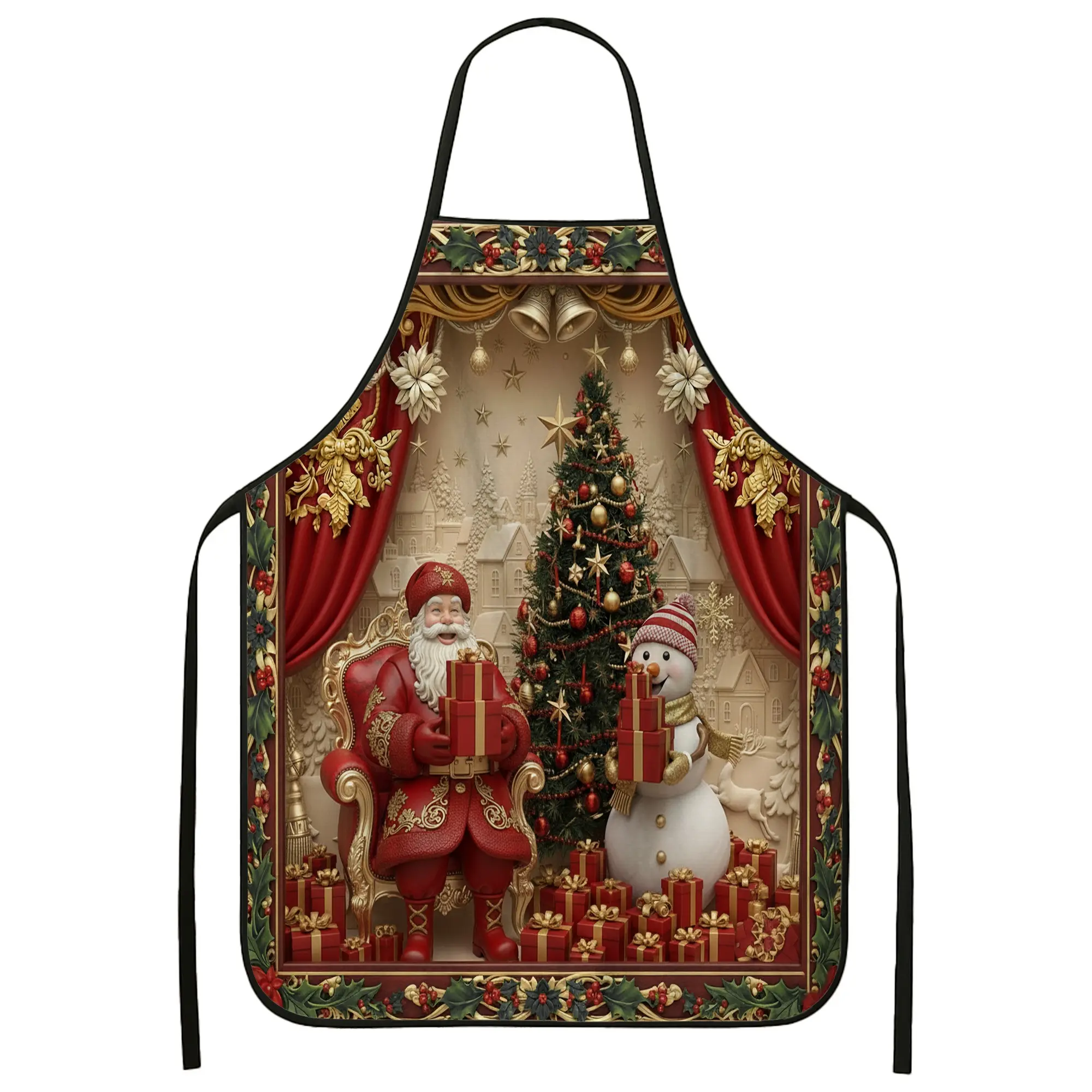 Christmas Santa Claus and Snowman Apron, Festive Holiday Kitchen Decor for Cooking, Winter Celebration Adult Apron for Baking BBQ Home Use