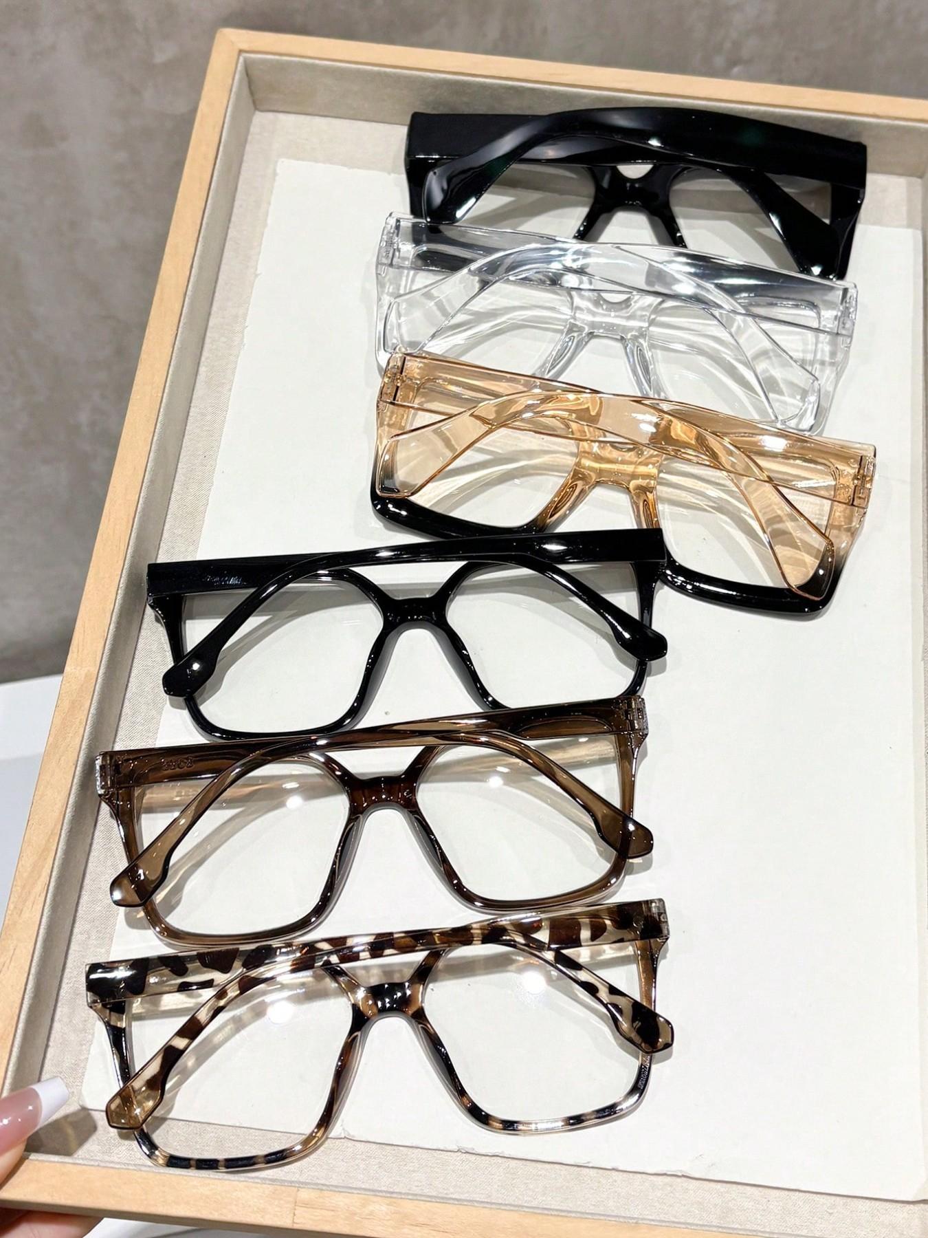 Women's Elegant Large Frame Square Plastic Glasses, Leopard Print & Transparent Lenses, Versatile Street Style, Driving, Daily Wear