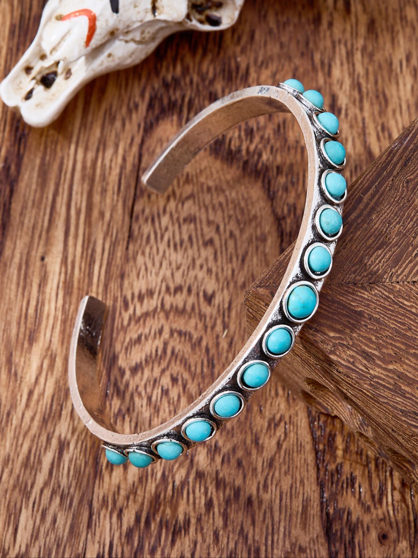 Adjustable Turquoise Decorative Cuff Bracelet for Women, Western Cowgirl Jewelry, Blue Turquoise Jewelry, 1pc Sleeveless Handband