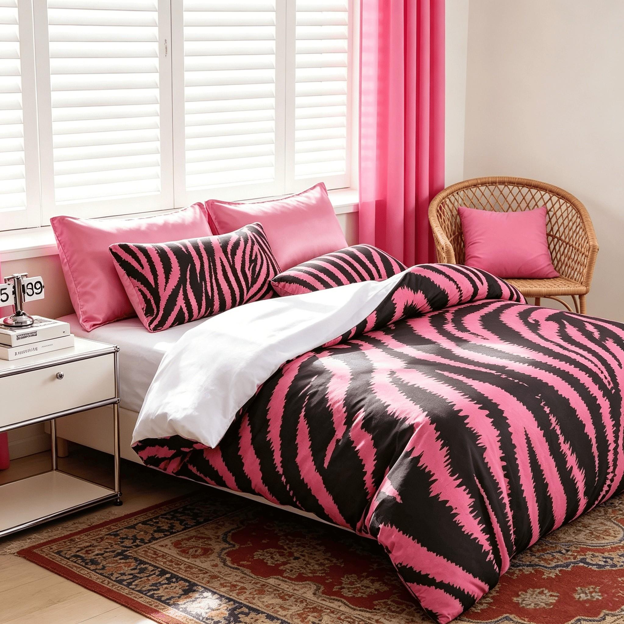 3Pcs Pink Zebra‑Print Duvet Cover Set, 1 Duvet Cover + 2 Pillowcases, No Inserts, Zipper Closure for Easy Removal & Washing, Soft Comfortable Fabric, Stylish Bedroom Decor, Perfect Gift Choice