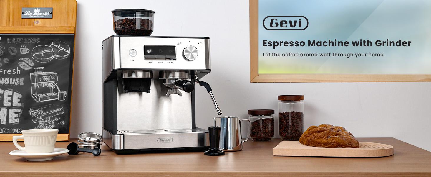 【Springtok】Gevi Espresso Machine with Grinder & Steam Wand | Home Barista Latte Maker | 2.3L Water Tank | Perfect Gift for Coffee Lovers 【Springtok】Gevi Espresso Machine with Grinder & Steam Wand | Home Barista Latte Maker | 2.3L Water Tank | Perfect Gift for Coffee Lovers