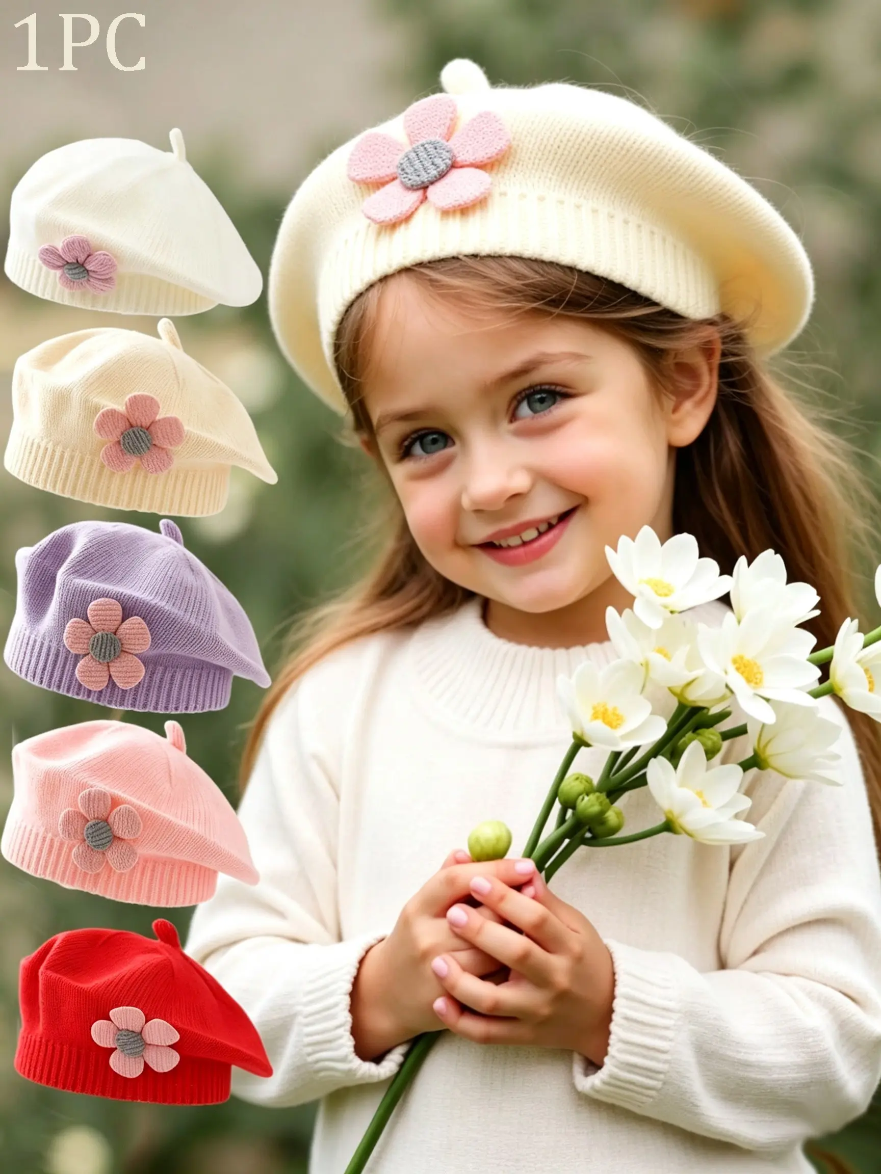 1PC Solid Color Kids Beret Cap, Retro French Painter Hat, Soft Knit Bonnet For Toddler Girls 1‑4Y, Great For Holiday Photoshoots, Family Gatherings & Birthday Gifts