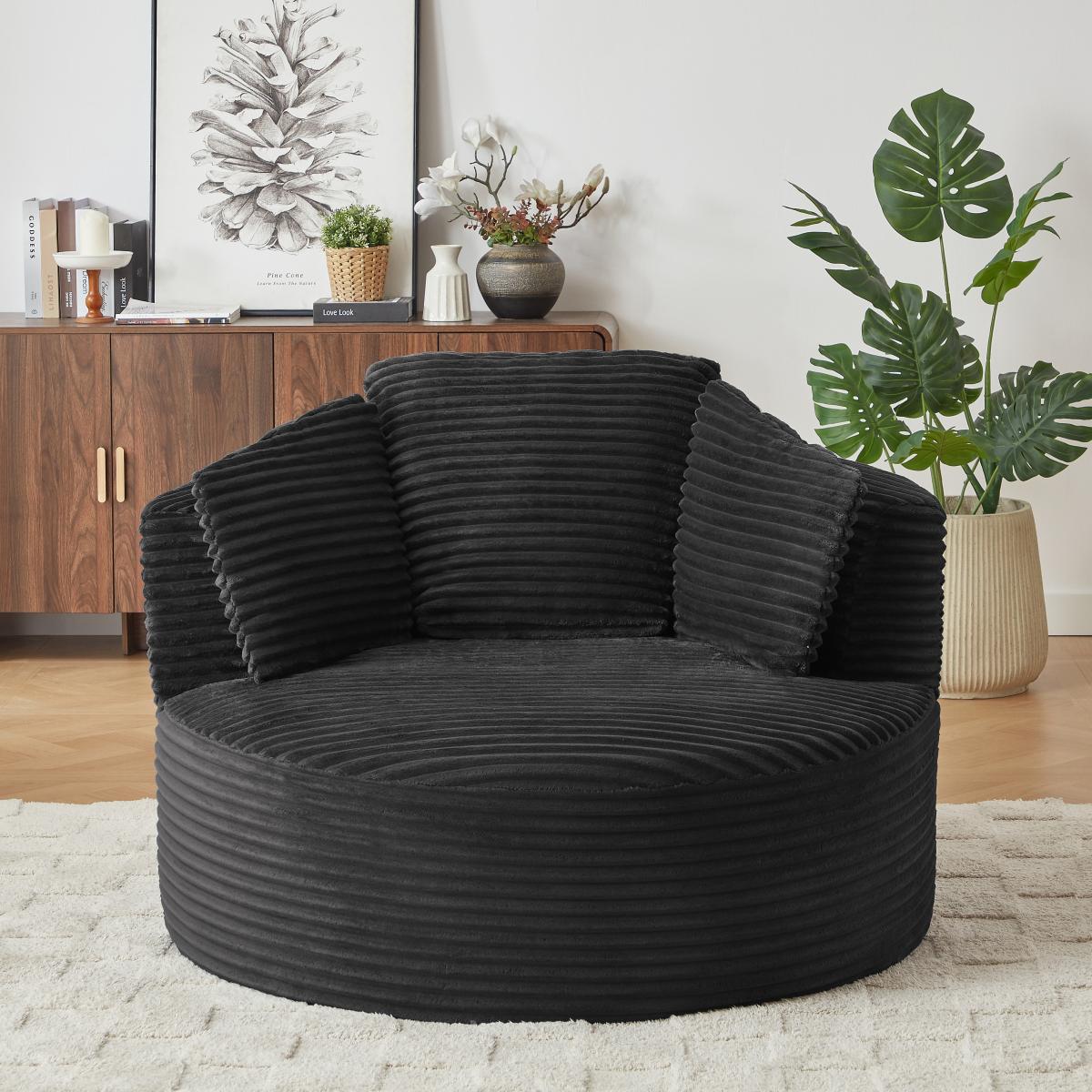 Compressible Corduroy Round Chair with Cushioned Backrest - Modern Comfort Seating for Living Room,Office,Apartment(no swivel)