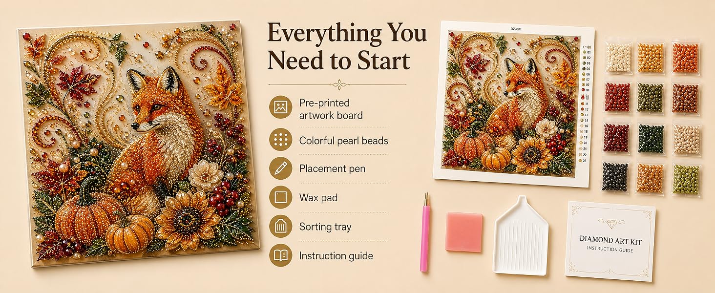Autumn Pearl Painting Kit - Pearl Art Diy Kits for Adults Autumn (Pumpkin) |   12 * 12-inch Beginner-Friendly Crafting with Selected Fall Scenes, a Relaxing DIY Project for Sparkling Autumn Artwork