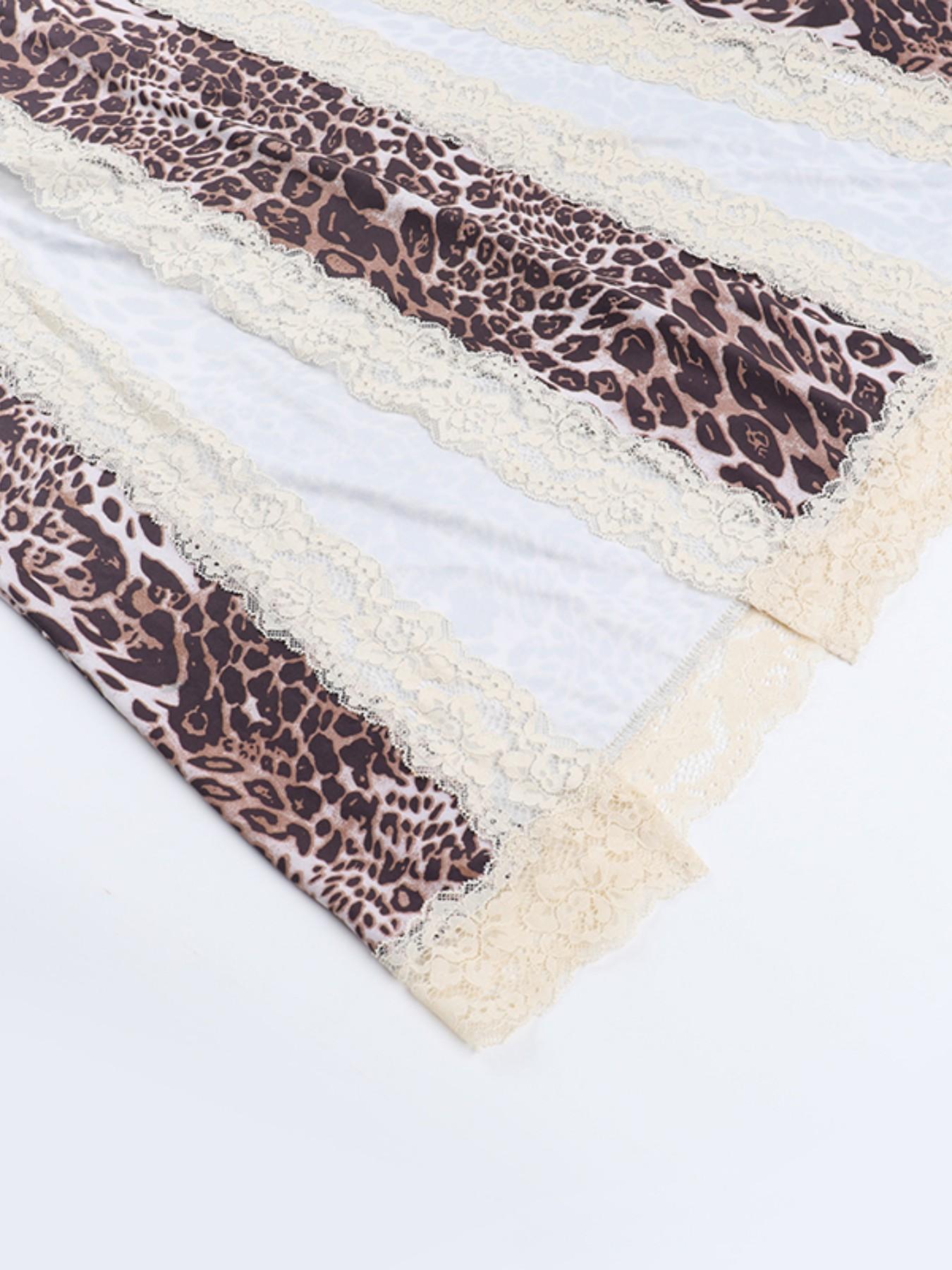 Women's Leopard Print Lace Trim Sexy Dress, Elegant Sleeveless Dress for Party Club Dating Wear, Ladies Summer Clothes