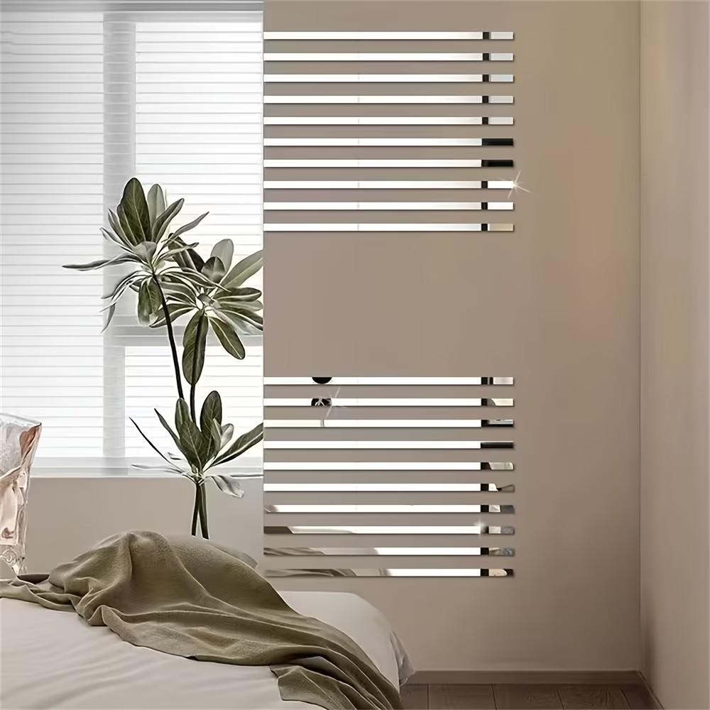 16 piece set, silver long acrylic mirror wall sticker, 5X50Cm self-adhesive waistline decorative strip, easy to install without drilling, suitable for fashionable decoration, living room, bedroom, ceiling frame, TV background wall filling sticker