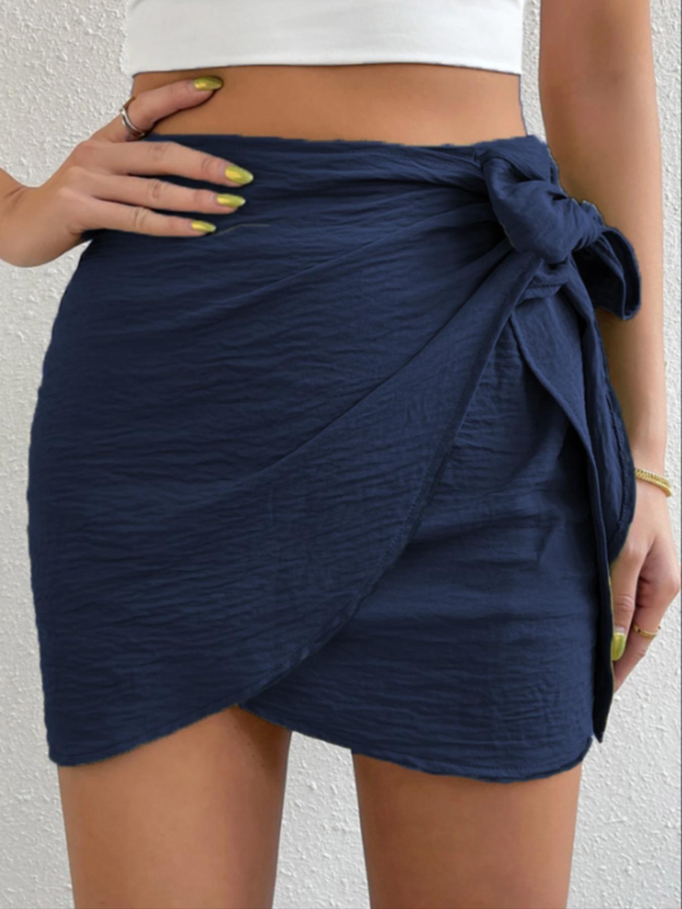 Women's Solid Color Tie Side Wrap Skirt, Elegant Fashion Casual Short Skirt for Daily Outdoor Wear, Women Bottoms for Summer