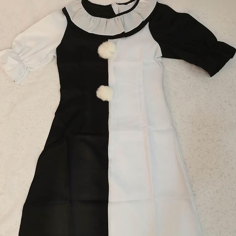 Terrifier Art the Clown Female Costume Full Set - Polyester Horror Cosplay Jumpsuit/Dress with Gloves, Black and White Halloween Party Outfit for Women, Size S with Mask, Accessories, Killer Clowns