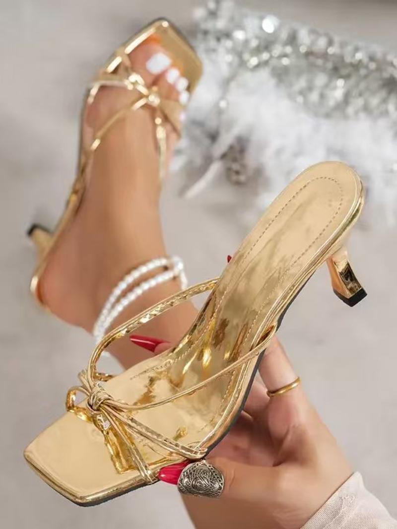 New Shiny Square Toe High Heel Sandals, Women's Fashion Thin Strap Mules, Party Evening Street Style, Wedding, 8 Colors Available