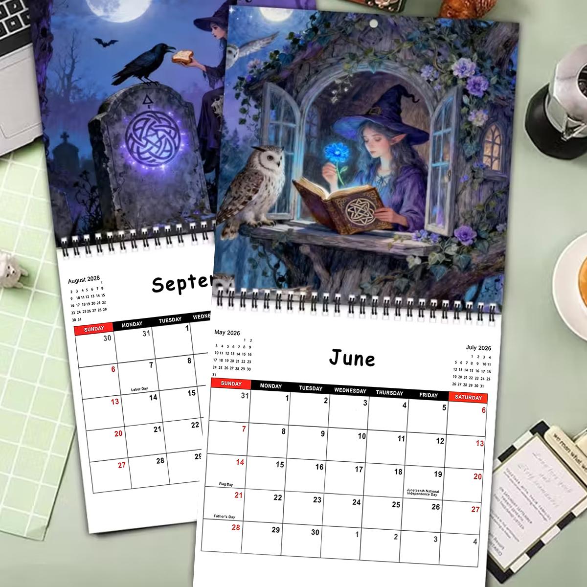 2026 Witch Theme Wall Calendar Planner, 12 Months Colorful Illustrations, 7.9in X 7.9in Perfect Size, Cute Fun Witch Art Decor Gift