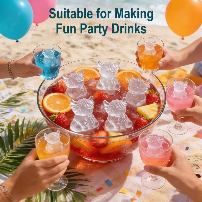 Mini Highland Cow Ice Cube Mold, Cute 3D Silicone Ice Tray, Cow Shape Ice Cubes, Ideal for Whiskey, Drinks, Parties, Bars, Birthdays, Gifts (6 Compartments)