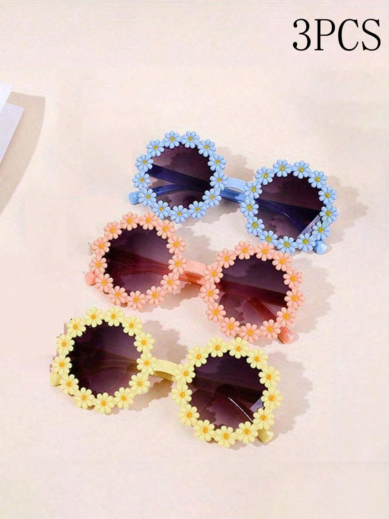 Daisy Shape Kids Fashion Glasses, Unisex Baby Cute Daily Decorative Eyewear, Flower Theme Party Accessory, 6 Pairs/3 Pairs Set