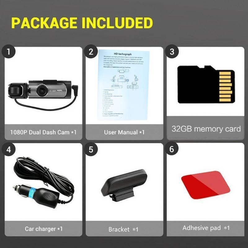 Dual Lens Car DVR, HD Driving Recorder, 1080P HD Front & Rear Camera Car DVR, 32GB Car Video Surveillance with 3.16 Inch IPS Display, 24-hour Parking Mode Monitoring