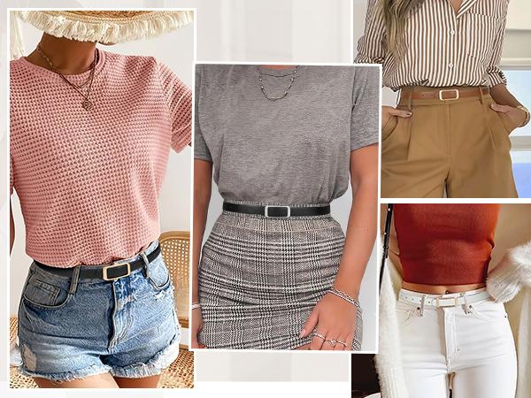 JASGOOD Women Reversible Leather Belt Two-in-One Ladies Fashion Skinny Waist Belt for Pants Jeans  Dresses