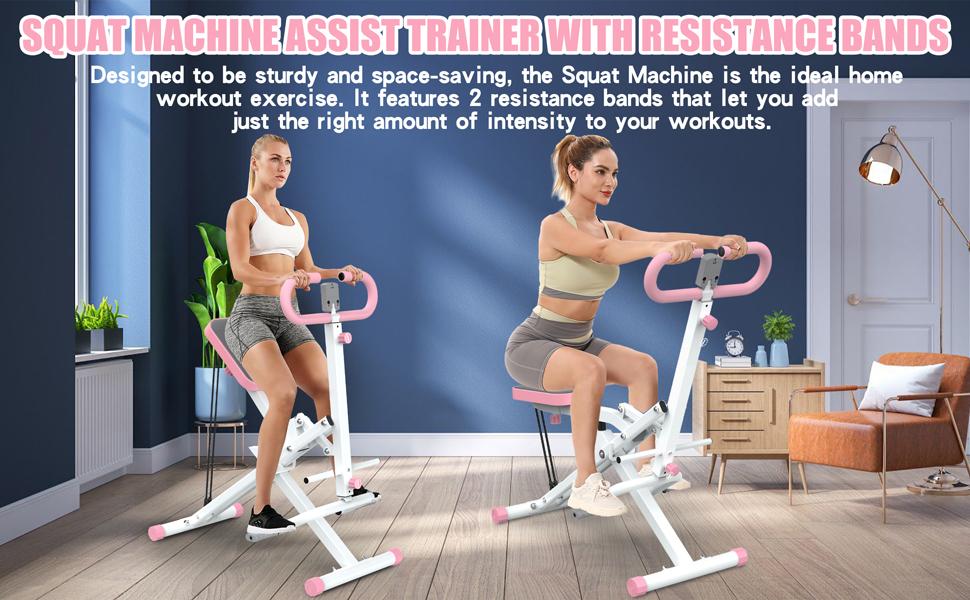 Squat Machine Glutes Workout Adjustable Resistance Foldable Exercise Equipment Leg Exercise Machine with 250lbs Weight Capacity, Rowing Machine