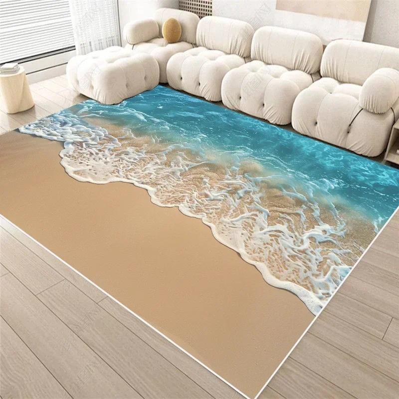 2D Ocean Wave Beach Flannel Area Rug - Realistic Sea Foam Sandy Shore Print Soft Mat for Living Room & Bedroom, Non-Slip Coastal Home Decor #OceanWaveRug #BeachSeafoamMat #CoastalHomeDecor #2DSeaCarpet #NonSlipFlannelRug