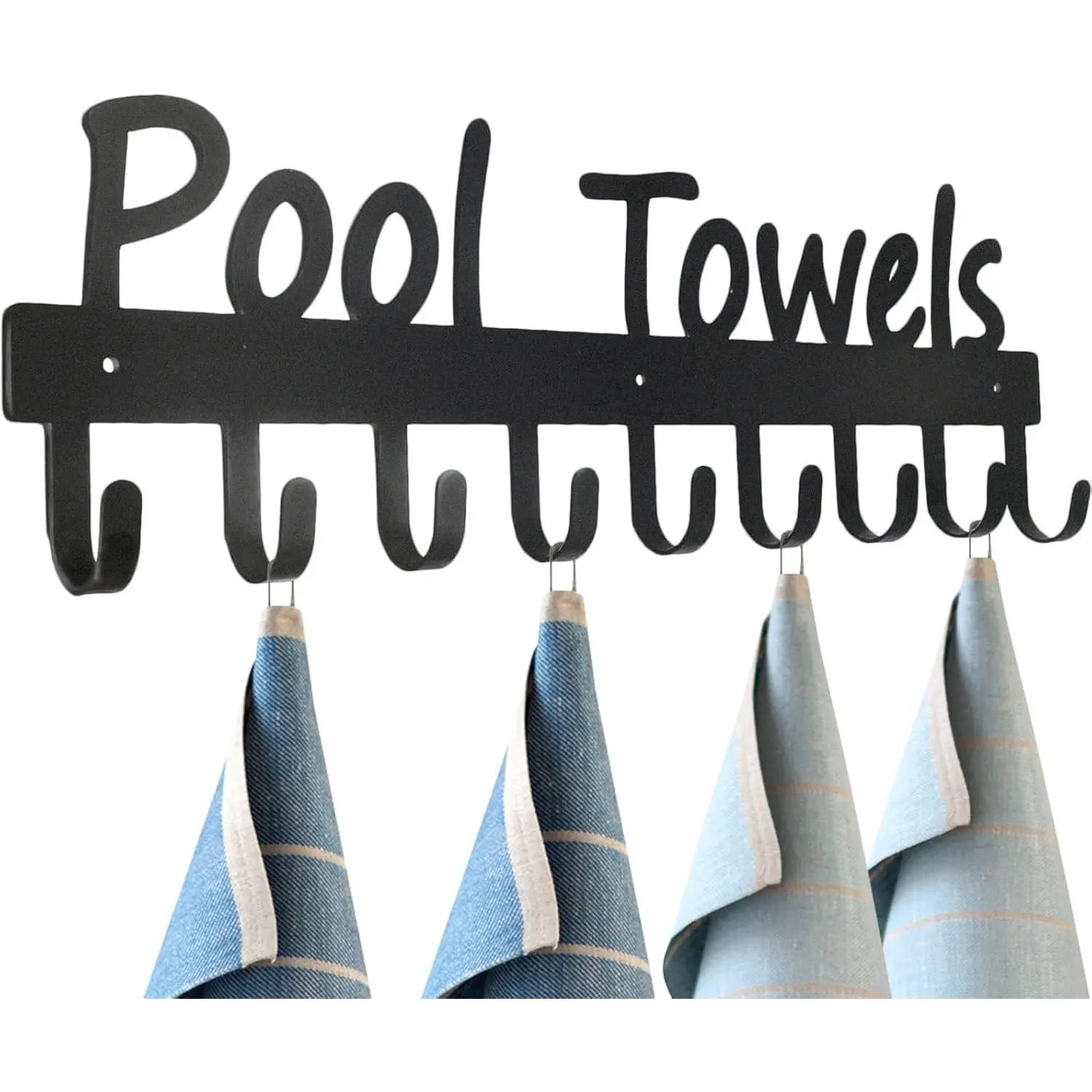 Black Outdoor Pool Towel Rack with 9 Hooks for Towels, Bathrobes, Clothes