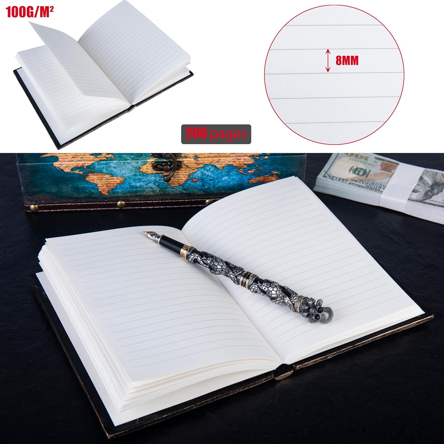 A5 Red Flying Dragon Embossed Cover Journal - Hardcover Engraved Notebook with Lined Pages, Travel Notepad for Writing, Sketching, Man/Woman Office Stationery