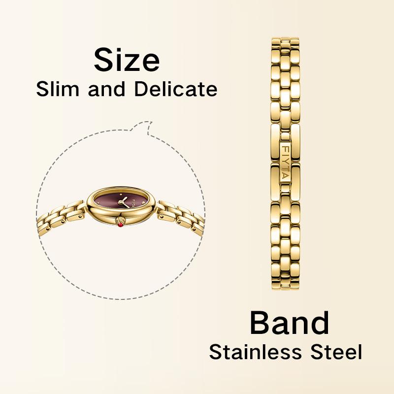 FIYTA Golden Bean Series Women's Watch, Oval Case, Adjustable Stainless Steel Bracelet, Wrapped by Stylish Gift Box, Elegant Present Gold Watch for Women,Womens gifts