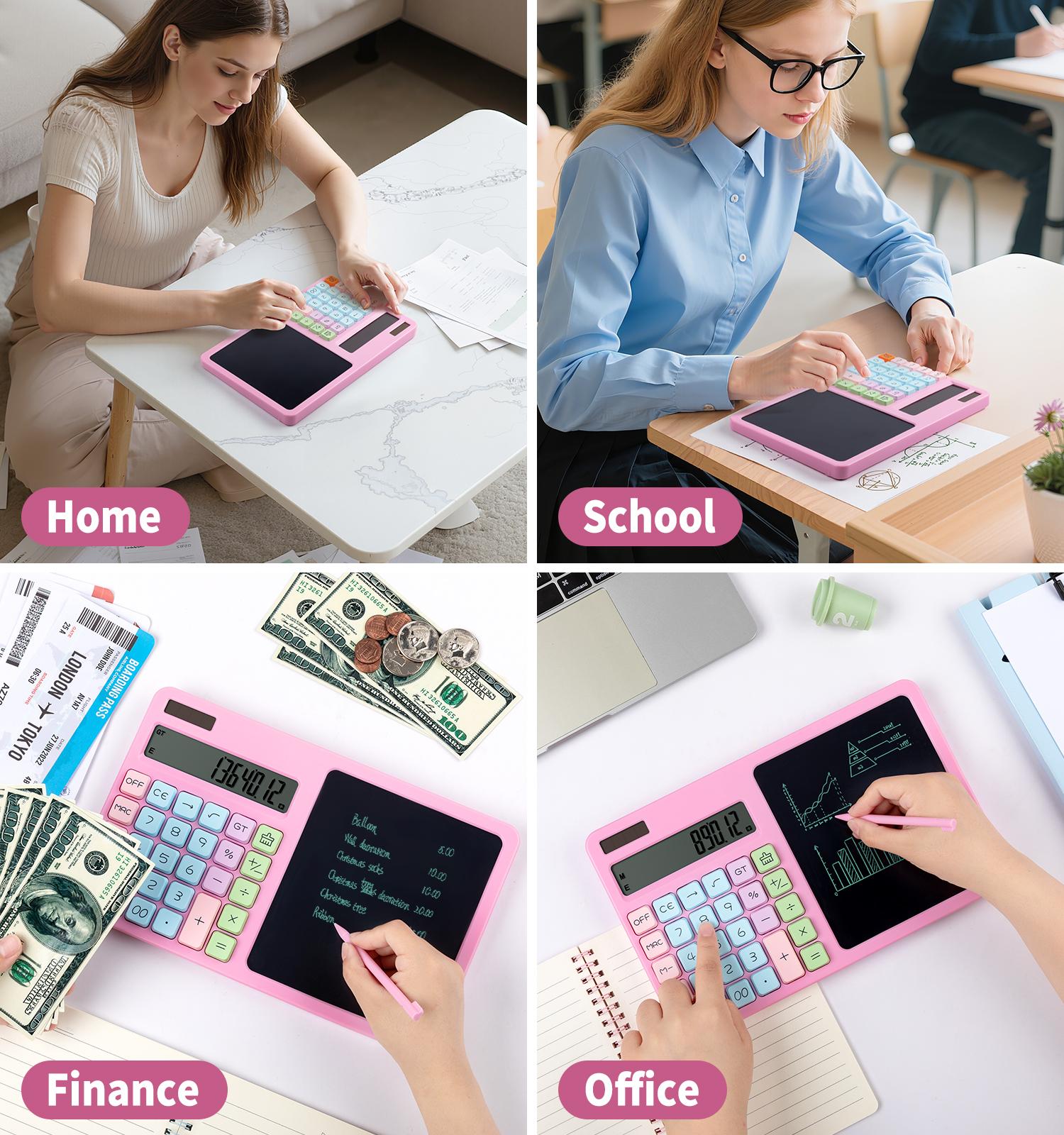 Desk Portable Basic Calculator with Notepad and Stylus, 12 Digit Large Display Multi-Function for Office, School, Home & Basic Financial