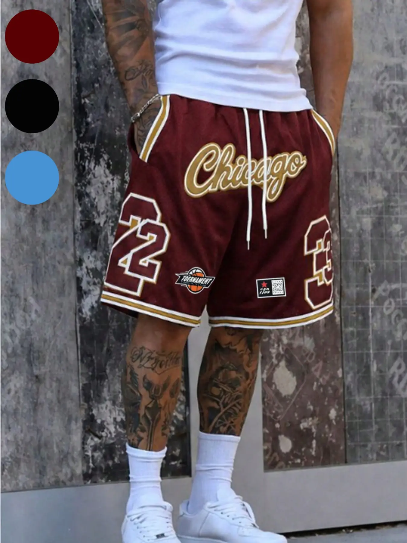 Men's Retro Team Print Gym Shorts, Drawstring Loose Basketball Pants, Summer Streetwear Casual Bottoms for Men, Athleisure Street Shorts