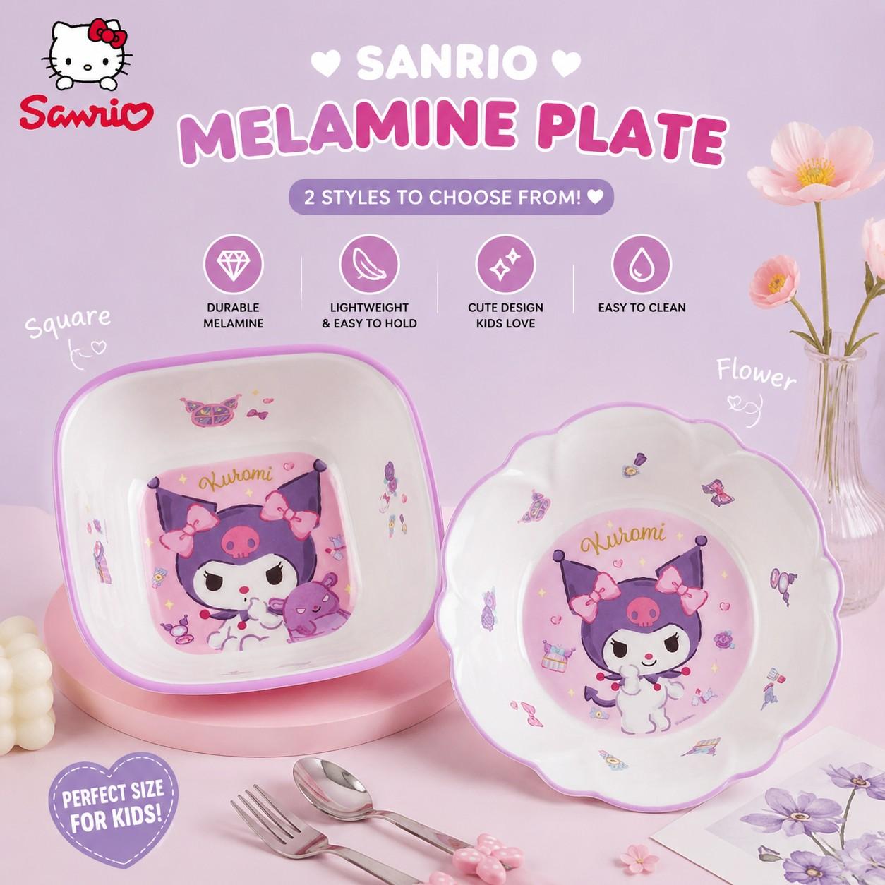 Sanrio Kuromi Melamine Plate, Cute Flower Ruffle, Round Dessert Dish, Kawaii Salad Snack Dinnerware, Salad Plates, Durable Plastic Tray, 1pc, Decorative Plates