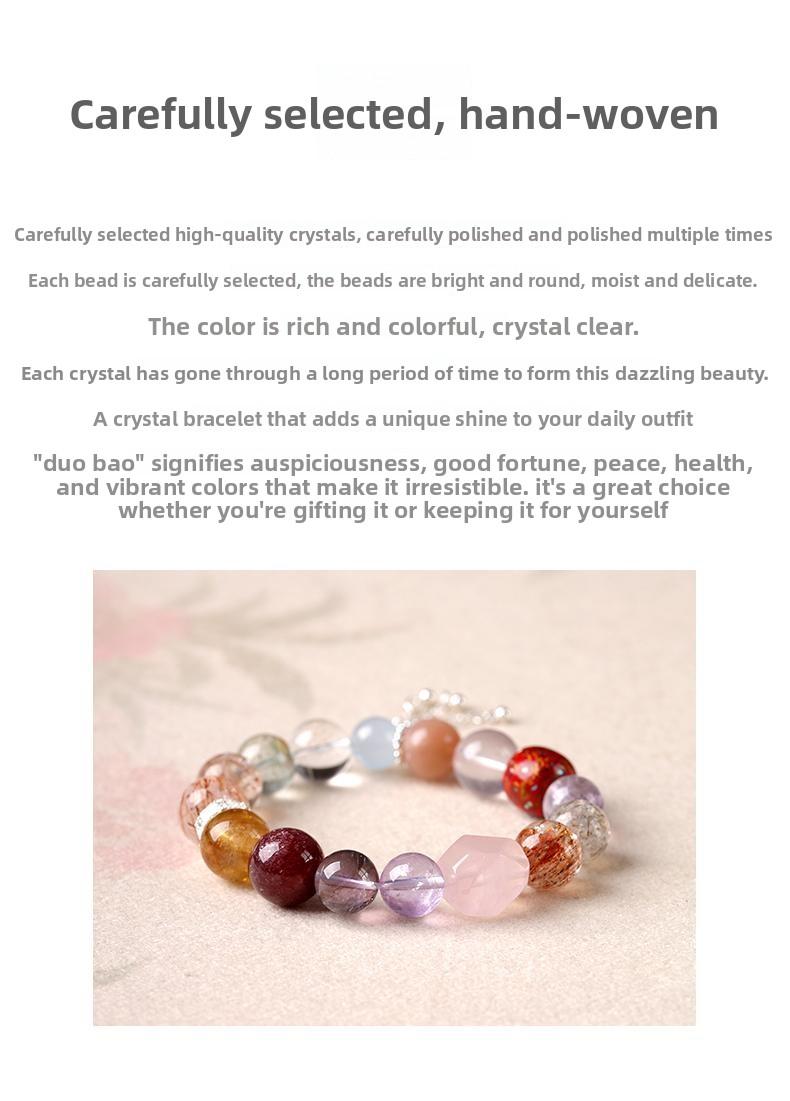 [Multi Treasure Crystal] crystal bracelet, black gold super seven green phantom white crystal blue chalcedony sunstone rose quartz amethyst, unisex, daily wear gift, 10mm beads natural stone, all round good luck symbol