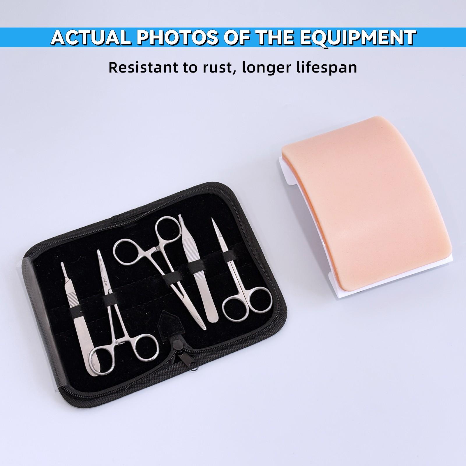 [12PCS-Suturing Training Model] - Student Learning Training Simulator Pad, Silicone Material Model, Tool Kit + 1 Simulated Arched Skin Training Pad, Suitable for Wound Suturing Training, For Educational Use Only.