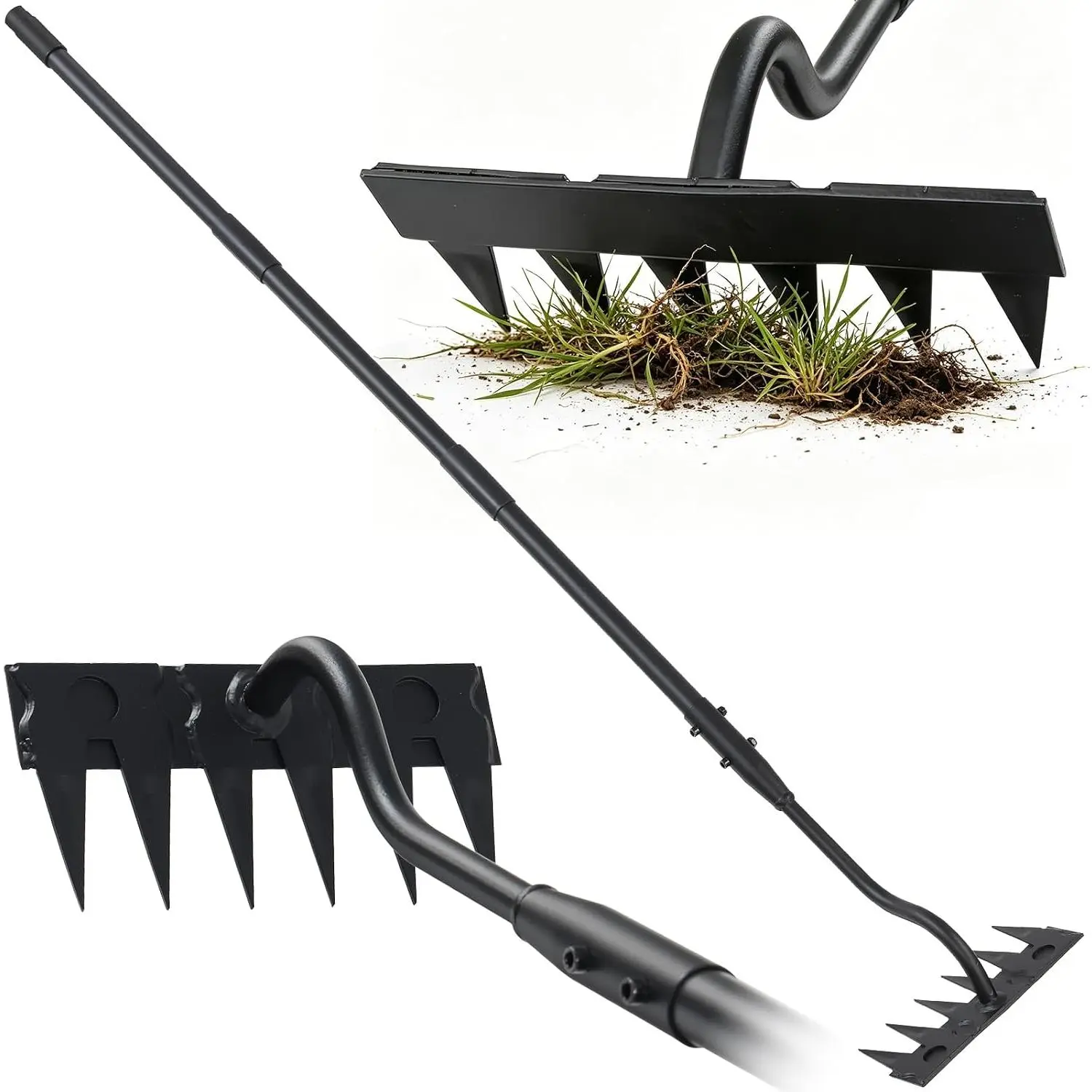 Weed Puller Tool, 8" Wide Manual Weeder Tool with  , 70" Heavy Duty Stand Weed Remover Rake for Gardening and Weeding, Loosening Soil, Lawn, Yard, Patio and Backyard