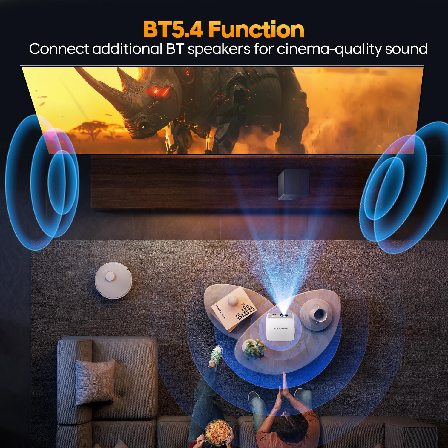 Magcubic HY300MAX Projector Auto Focus 8K Decode HD 400ANSI Android 14 Allwinner H726 with 0.8:1 Throw Ratio Dual WiFi6 BT5.4 Auto Keystone HDR/HDR10+/HLG Native 720P Built-in Speaker Portable Mini Home Cinema Movie Outdoor