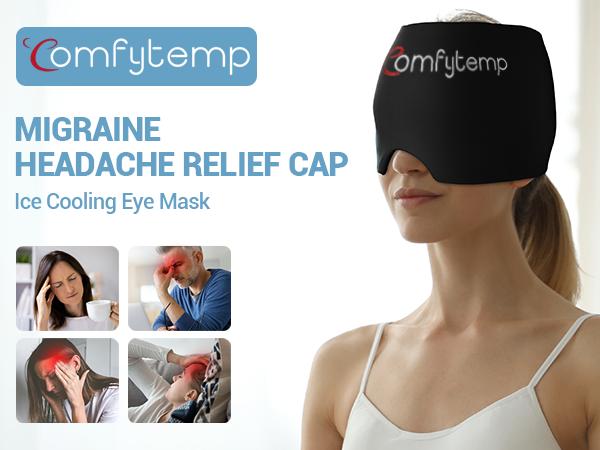 Migraine Head relief Cap Gel Ice Head Wrap for migraines, tension and stress relief. Perfect for Home Breaks, Before Sleep, or Office Use Black Eye Cover Night Mask