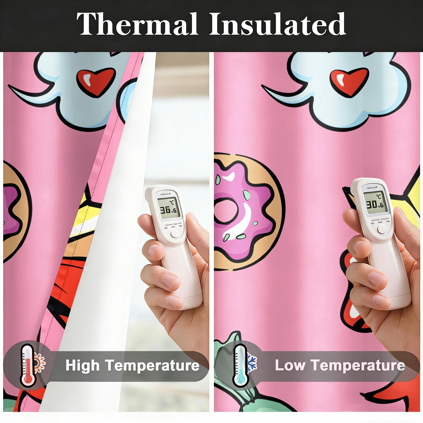 2 Panels Cute Candy Curtains, 80%-90% Light Blocking Printed Curtains, Cartoon Sweet Darkening Curtains, Kawaii Dessert Decoration Curtains for Girls Bedroom