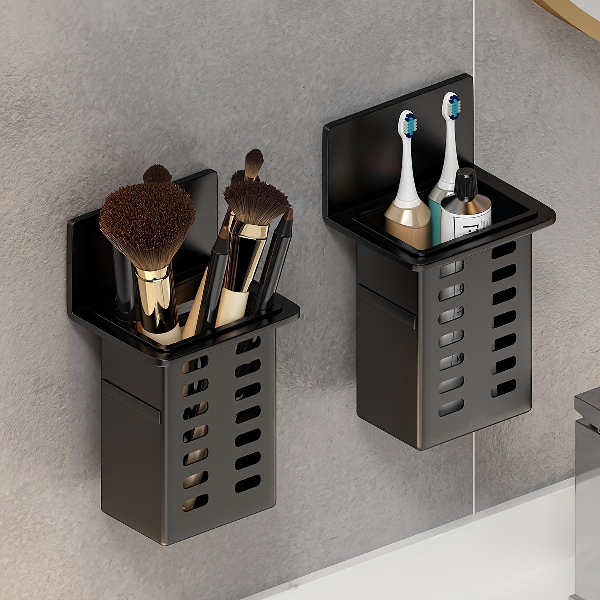 1pc/2pcs Black Bathroom Toilet Shelf, No-Drill Wall-Mounted Storage Rack for Small Items and Tools, for Bathroom, Shower, Washroom, and Vanity, Shelves