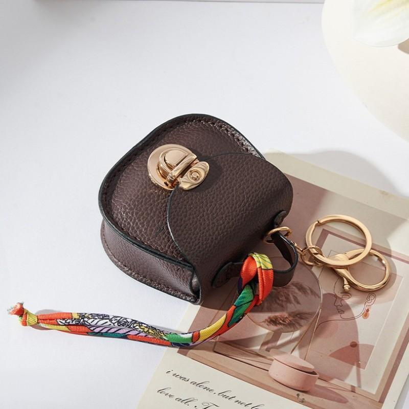 Women Mini PU Saddle Coin Purse Keychain, Luxury Design with Scarf Wrist Strap Lock, Can Be Used As Handbag Charm, Anti-lost Portable Storage Pouch for Lipstick & Wireless Earbuds