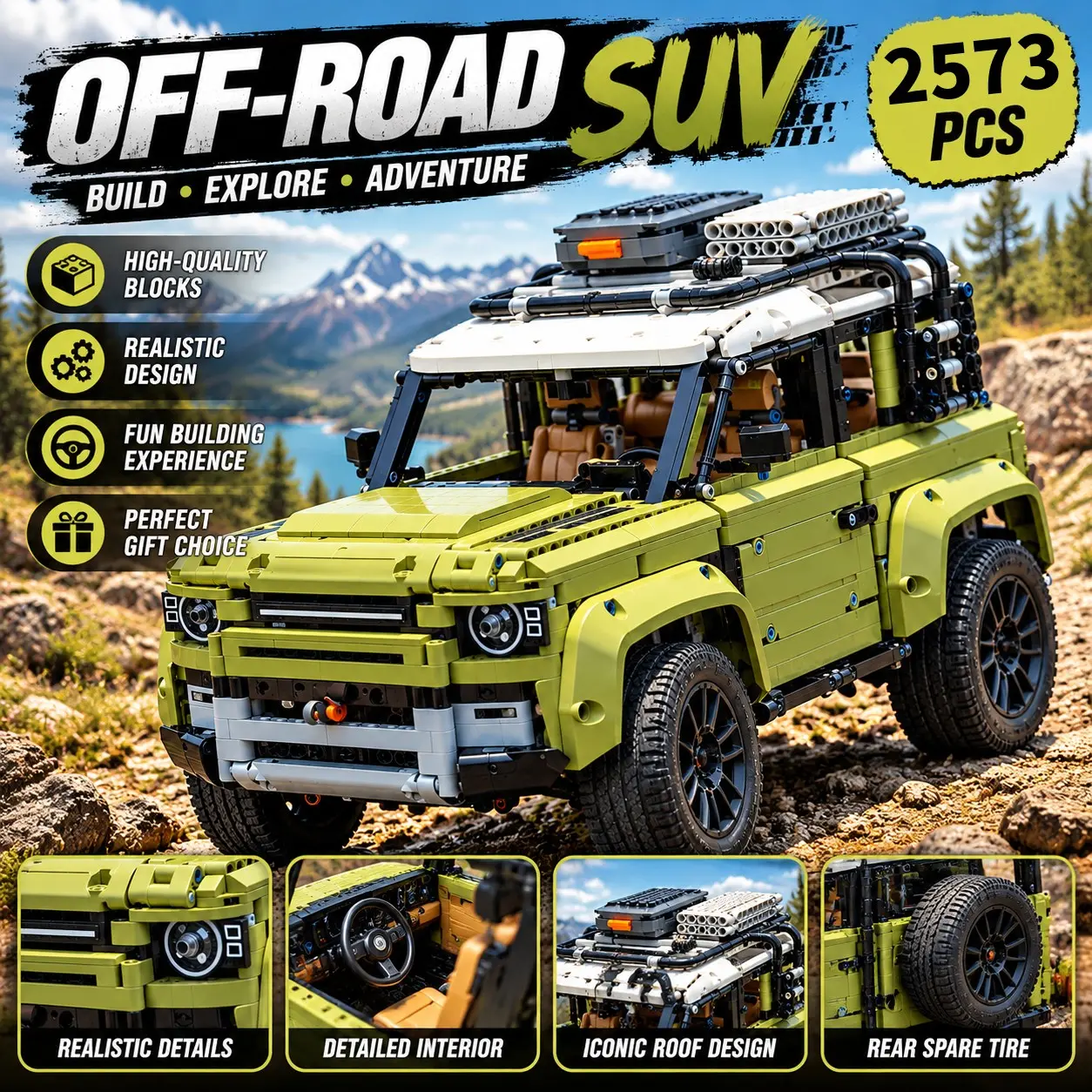 2026 New Off-Road Defender Model Building Blocks Car Kit, 2573 Pieces Assembly Set, Perfect for Boys Girls Birthday Party Gifts