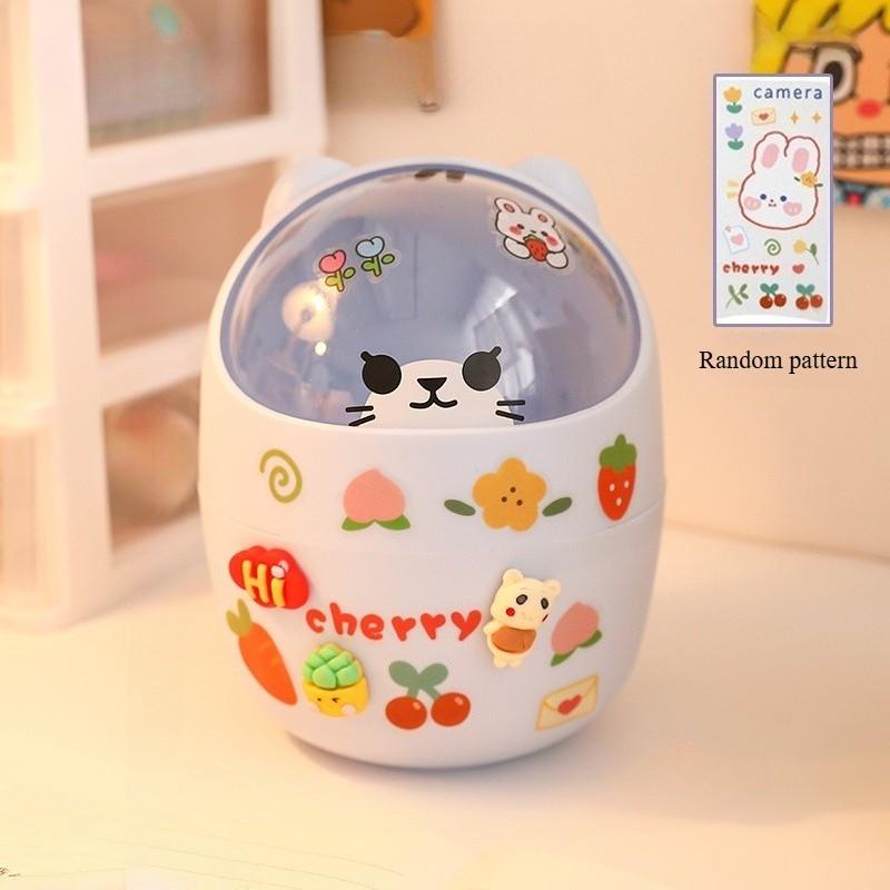 Desk Trash Can, Student Desk Storage Box, Office Trash Bin with Teddy Bear Sticker, Compact Desktop Organizer, Essential Home & Office Supply