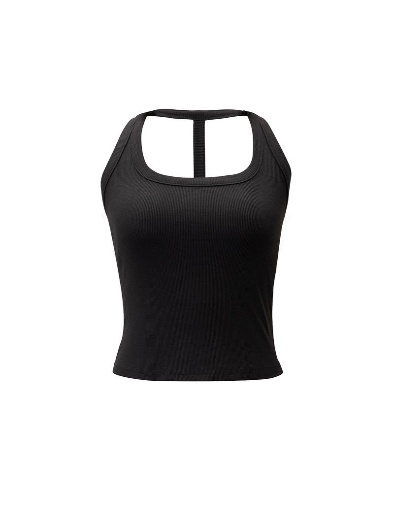 Backless Sleeveless Sports Bra Tank Top, Cross-Back Design, Comfortable Casual Wear, Daily Date, Slim-Fitting Short Style