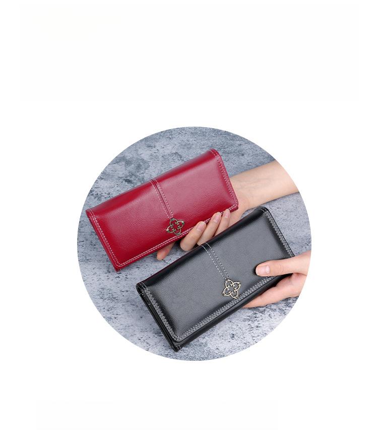 New stylish and simple women's soft leather long zipper wallet with multiple card slots and cute design