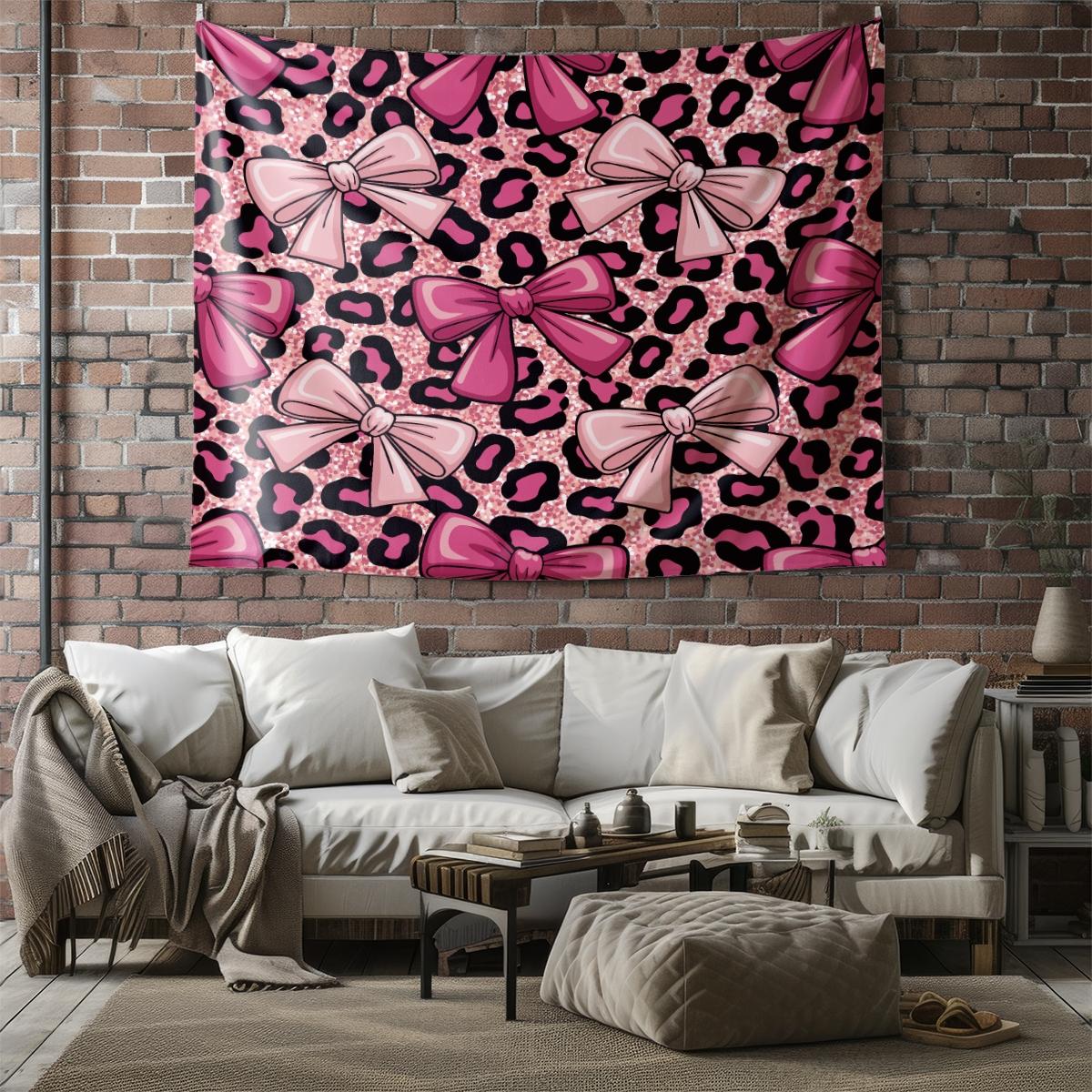 Leopard Print Bow Pattern Tapestry, Fashionable Room Flag, Unique Wall Art In Living Room And Bedroom, Soft And Durable Suitable For Adult Daily Holiday Birthday Gifts