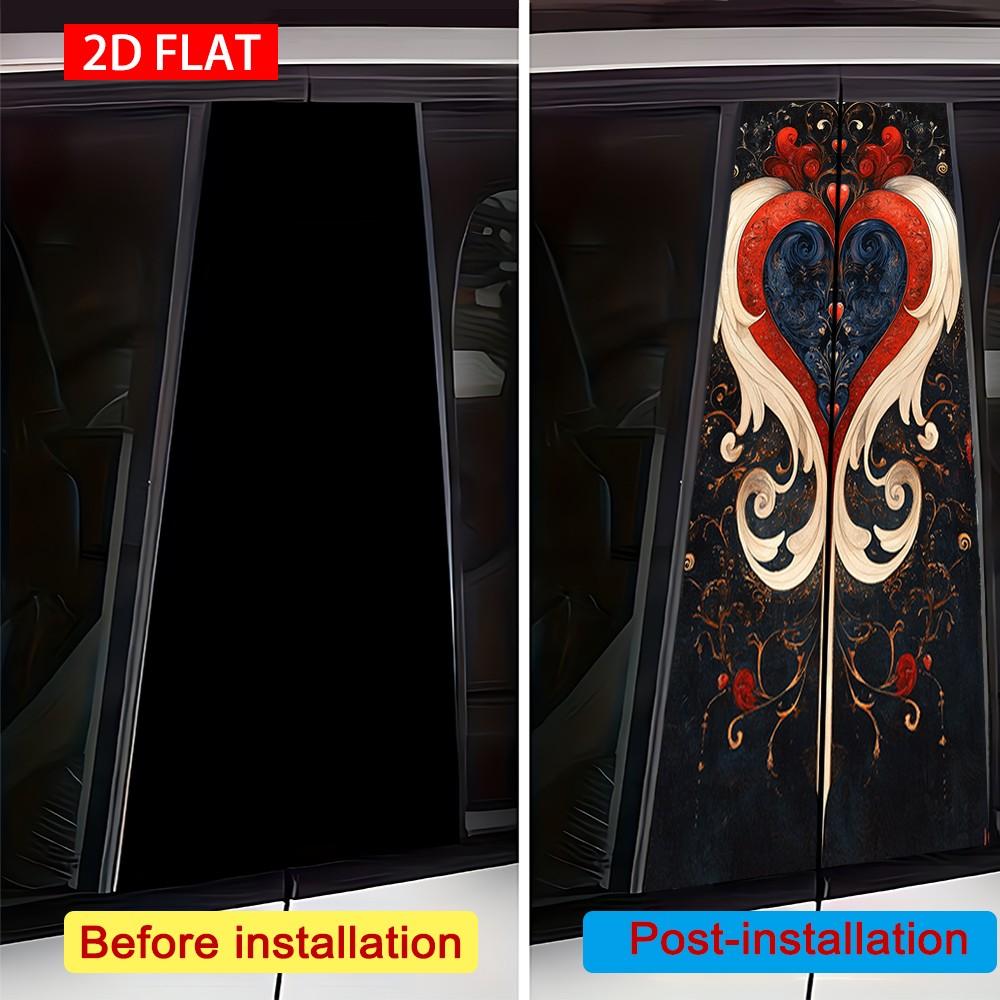 2Pcs Gothic Heart Pattern Car B-Pillar Sticker, PVC Self-Adhesive Decorative Sticker, Waterproof Scratch-Resistant, Perfect For Car Exterior Decoration, Auto Exterior Accessory