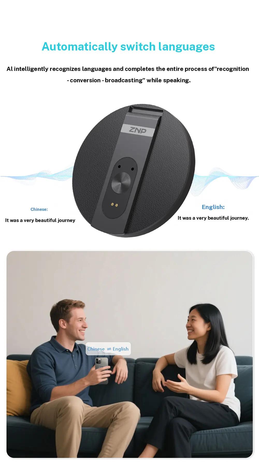 AI Translator Voice Recorder Note Recorder, Translation 146+ languages with Real time Translation, Magnetic Phone Holder, Supports Video and Voice Call Translation, Travel Socializing Lectures Meetings Interviews