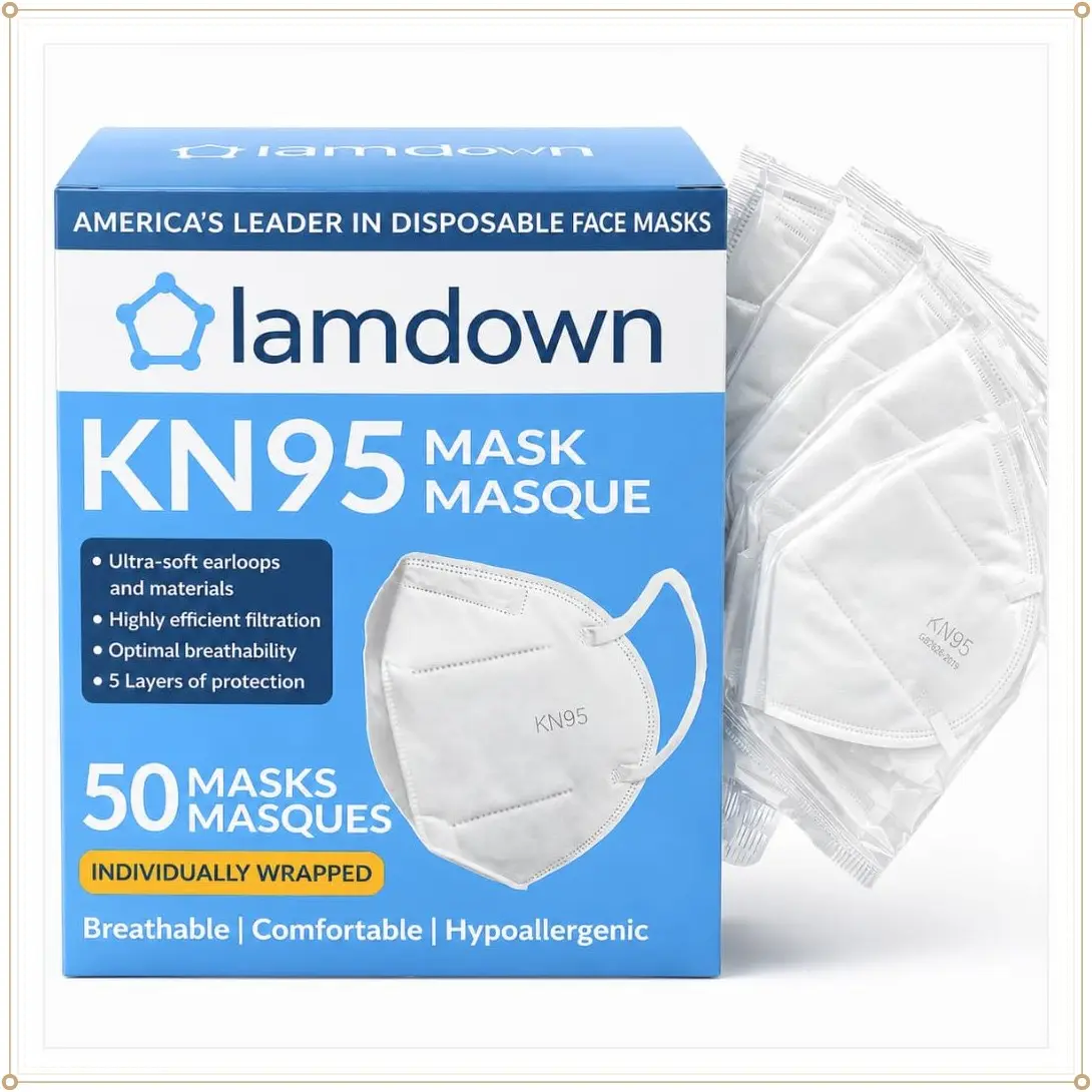 (50-Pack) KN95 Face Masks, Individually Wrapped, Premium Disposable Dust Mask, WhiteGift