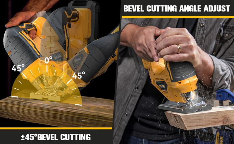 Cordless Jigsaw Compatible with Dewalt 20V Battery(NO Battery!!), Jig Saw Tool Brushless, 2900RPM, 0°-45°Bevel, 3 Orbital Action,LED Light for Straight/Curve Cuts