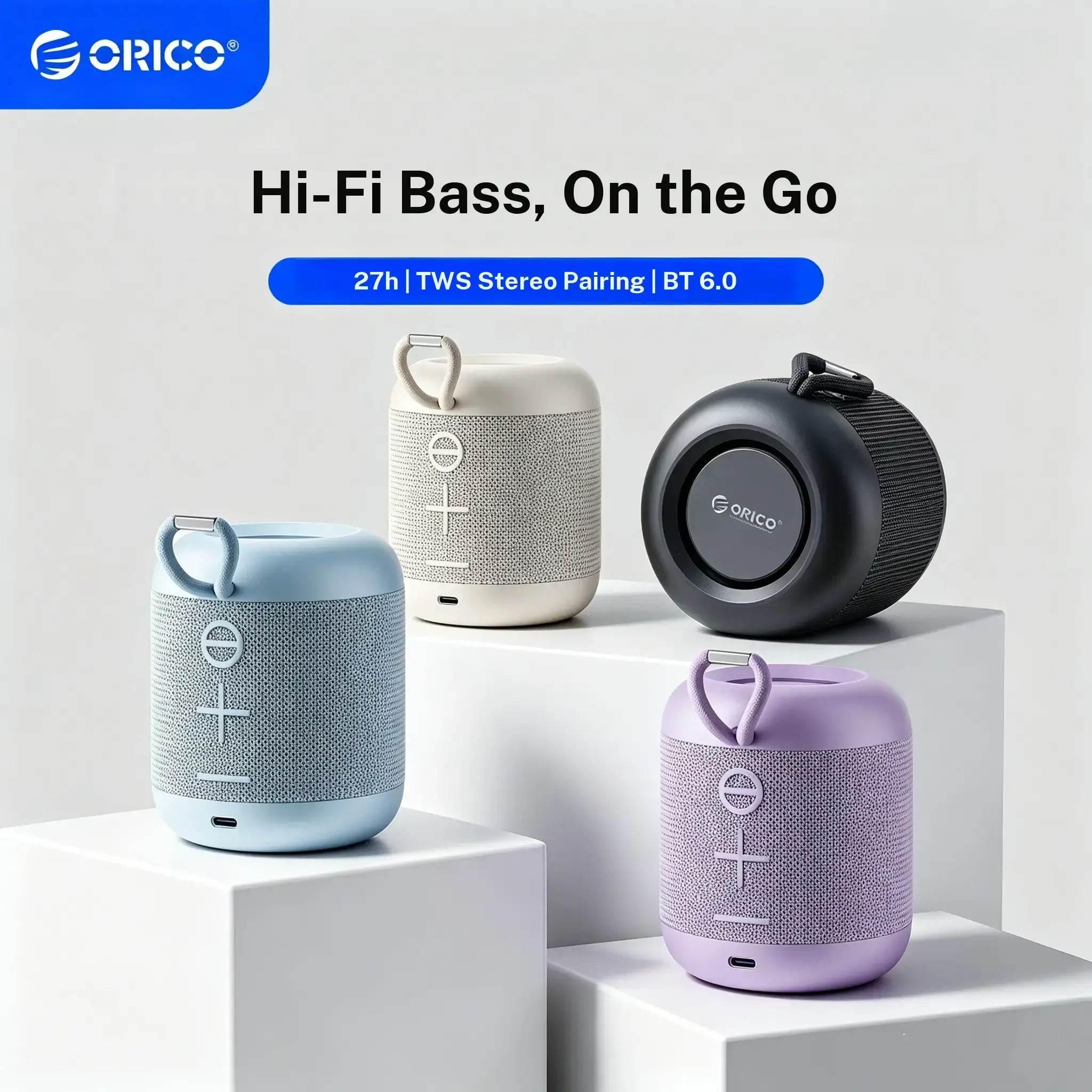 ORICO Portable Bluetooth Speaker, 27H Playtime, Bluetooth 6.0 Audio Device with Built in USB C, TWS Pairing, IPX5 Waterproof, HiFi Sound, Wireless BT Speaker for Smartphones/Tablets, Home Outdoor Use BG01, BackToSchool