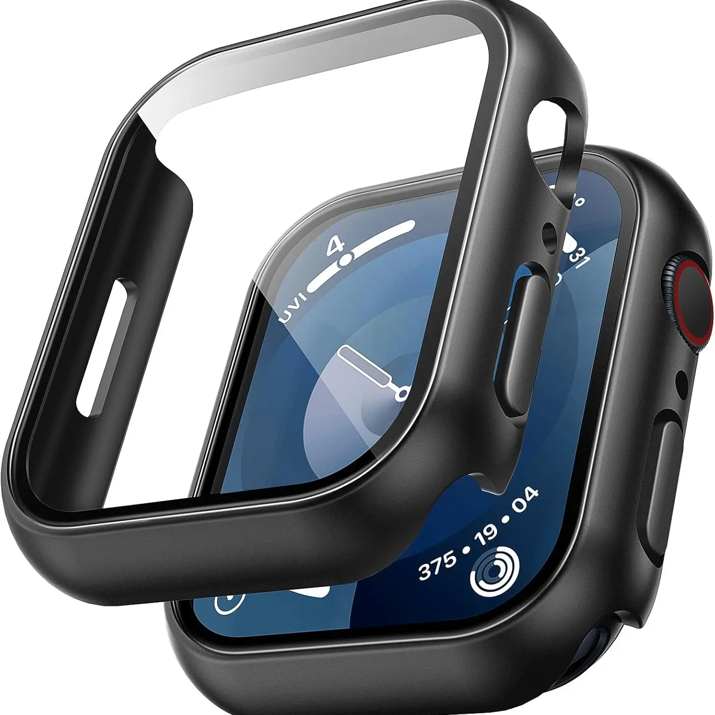 2 Sets for Apple Watch Series PC Black Protective Case with Tempered Glass Film, Smartwatch Accessories, Ultra-Thin Fit Anti-Scratch Protection Easy Installation, Black for iWatch 9/8/7 41mm/45mm, 6/5/4/SE 40mm/44mm, 3/2 38mm/42mm